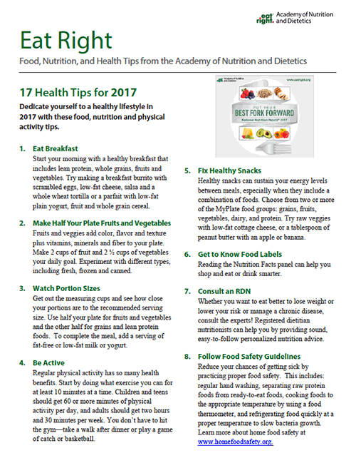 Eat Right - Health Tips for 2017
